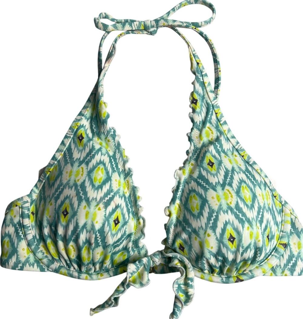 Victoria's Secret 32C Halter Bikini Swim Top Underwire Green Geometric